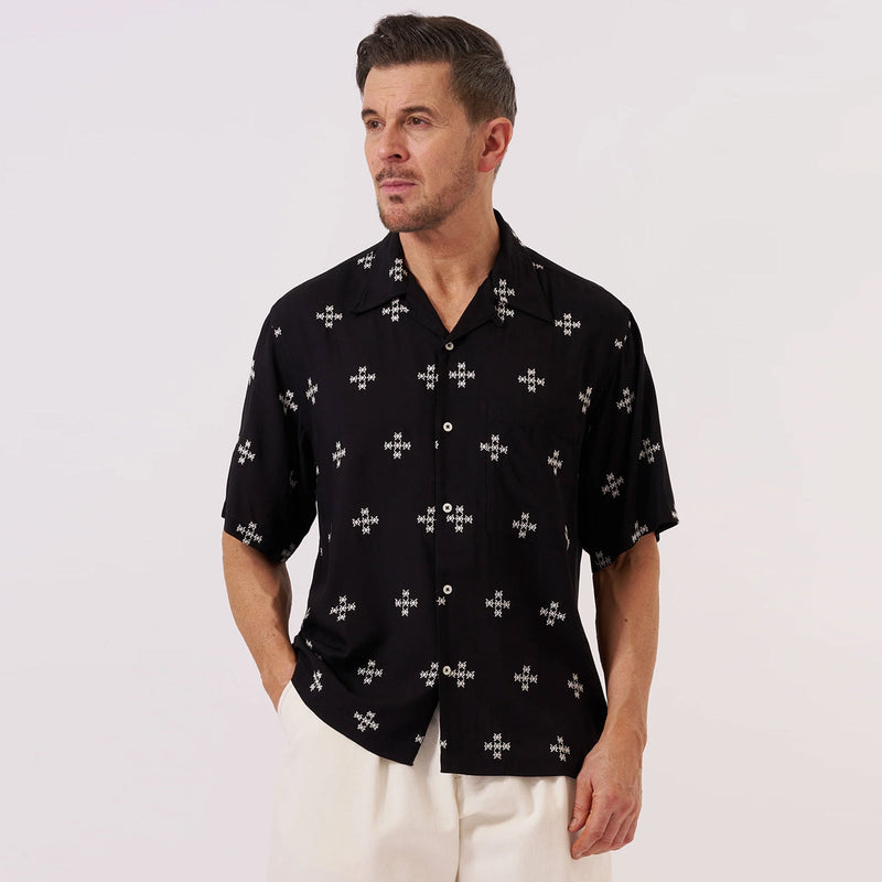 Embroidered Diamond Camp Shirt black Universal Works