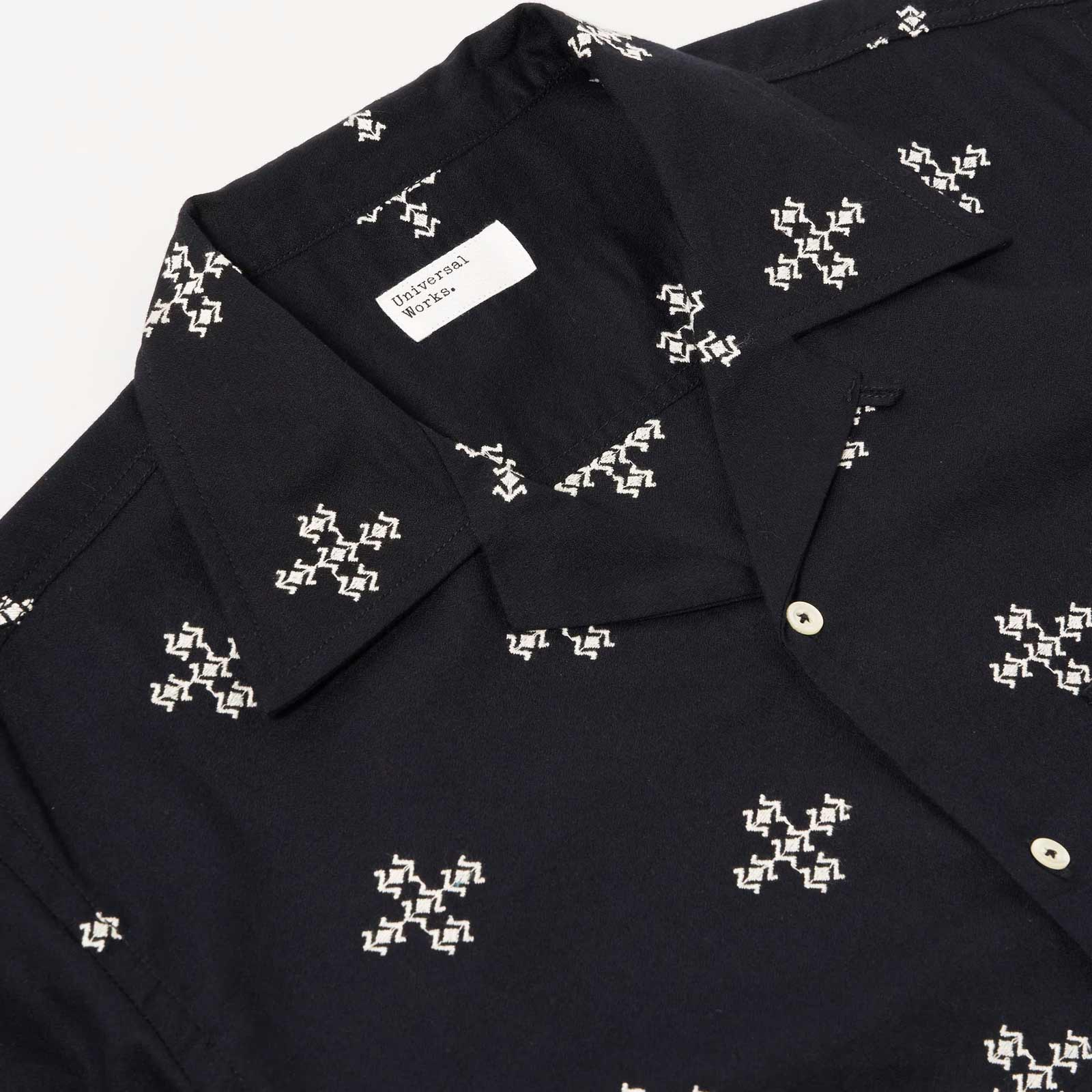 Embroidered Diamond Camp Shirt black Universal Works