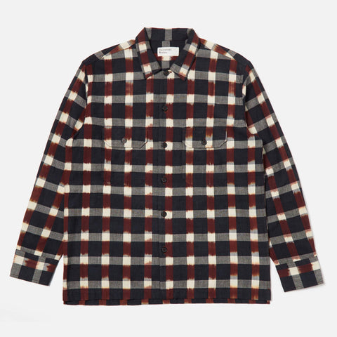 L/S Utility Shirt Check Ikat navy/brown