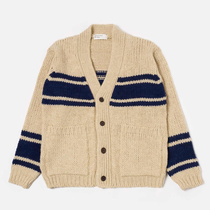 Langdale Chunky knit Stripe Cardigan sand Universal Works