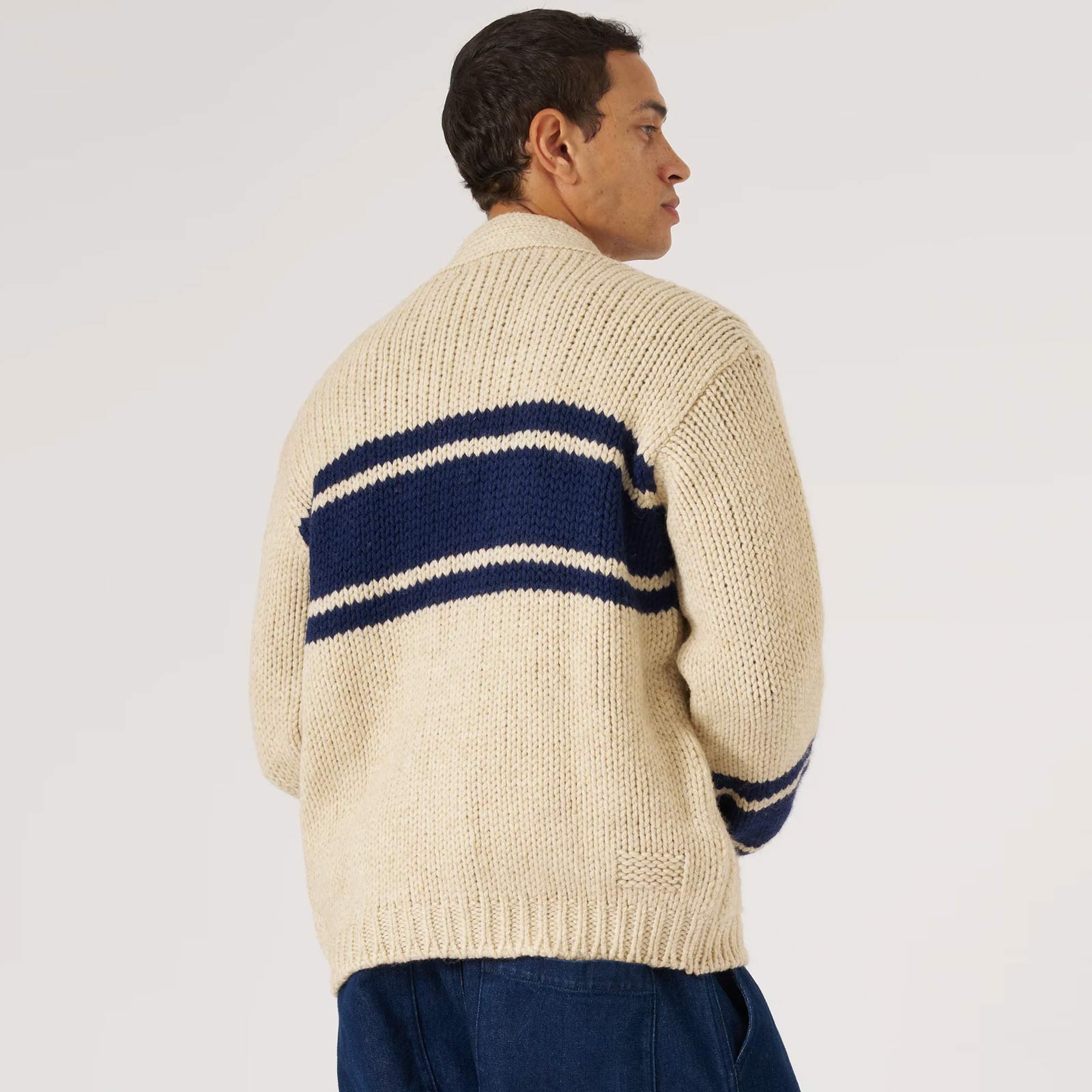 Langdale Chunky knit Stripe Cardigan sand Universal Works