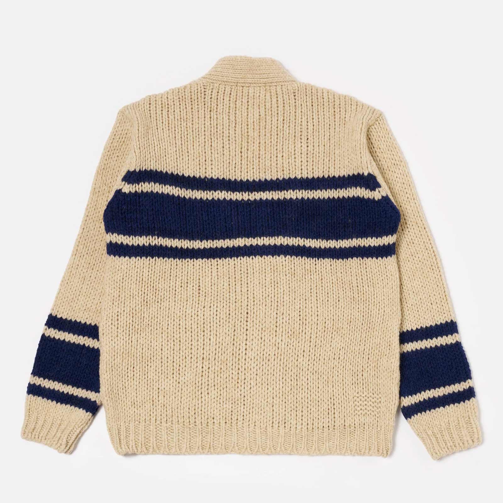 Langdale Chunky knit Stripe Cardigan sand Universal Works