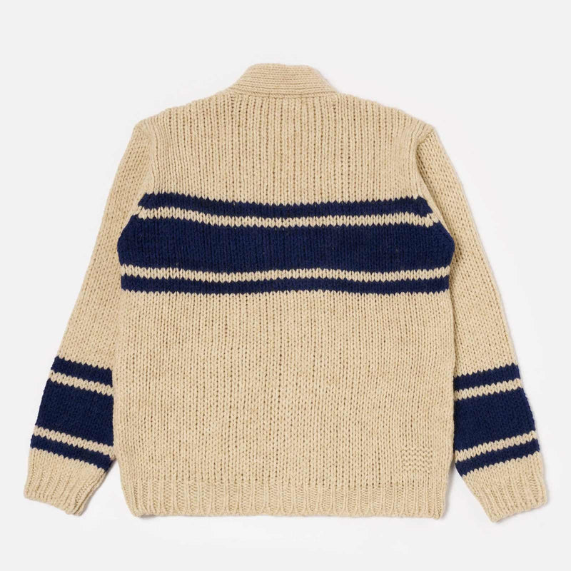 Langdale Chunky knit Stripe Cardigan sand Universal Works