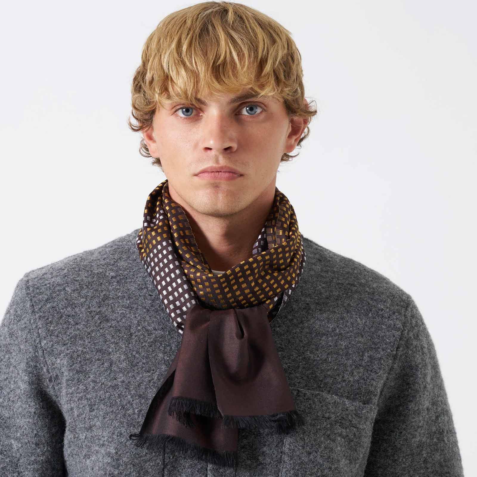 Silk Jacquard Scarf brown/sky/gold
