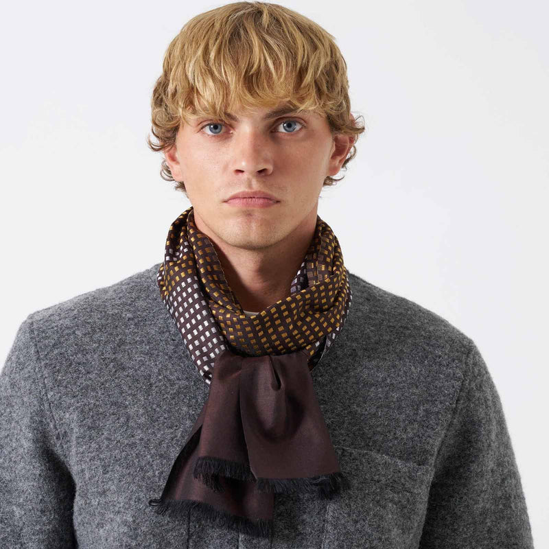 Silk Jacquard Scarf brown/sky/gold