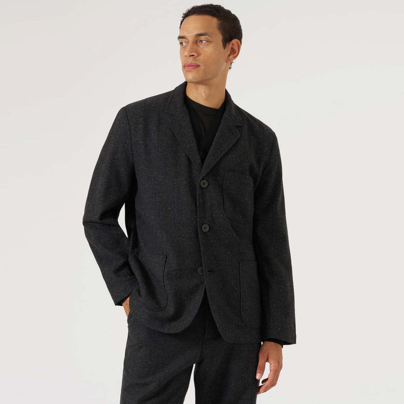 Three Button Salt n Pepper Tweed Jacket black Universal Works