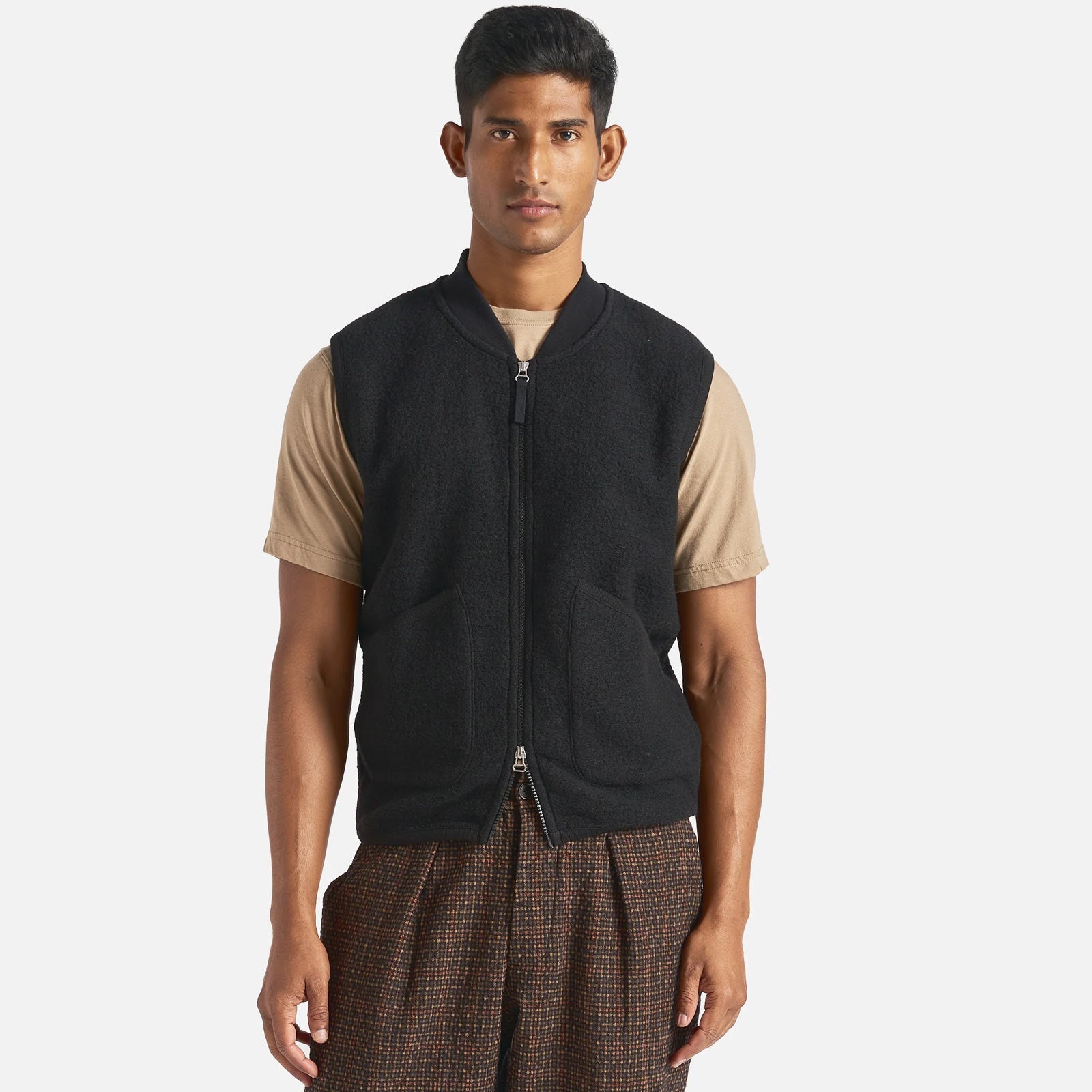 Wool Fleece Zip Waistcoat black Universal Works