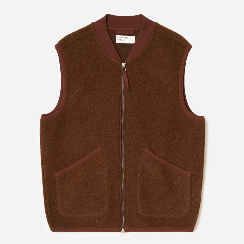 Wool Fleece Zip Waistcoat cacao