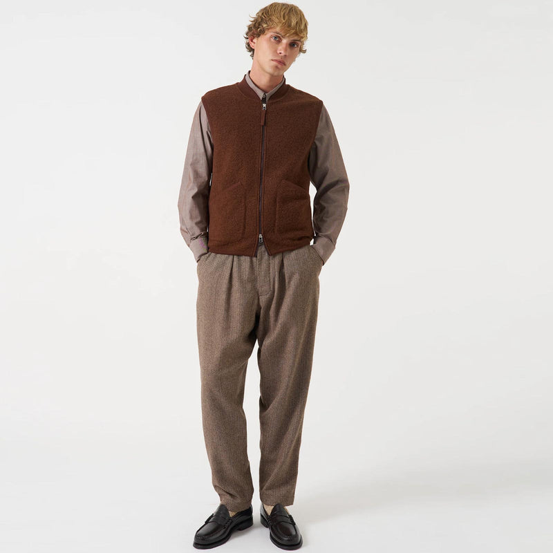 Wool Fleece Zip Waistcoat cacao