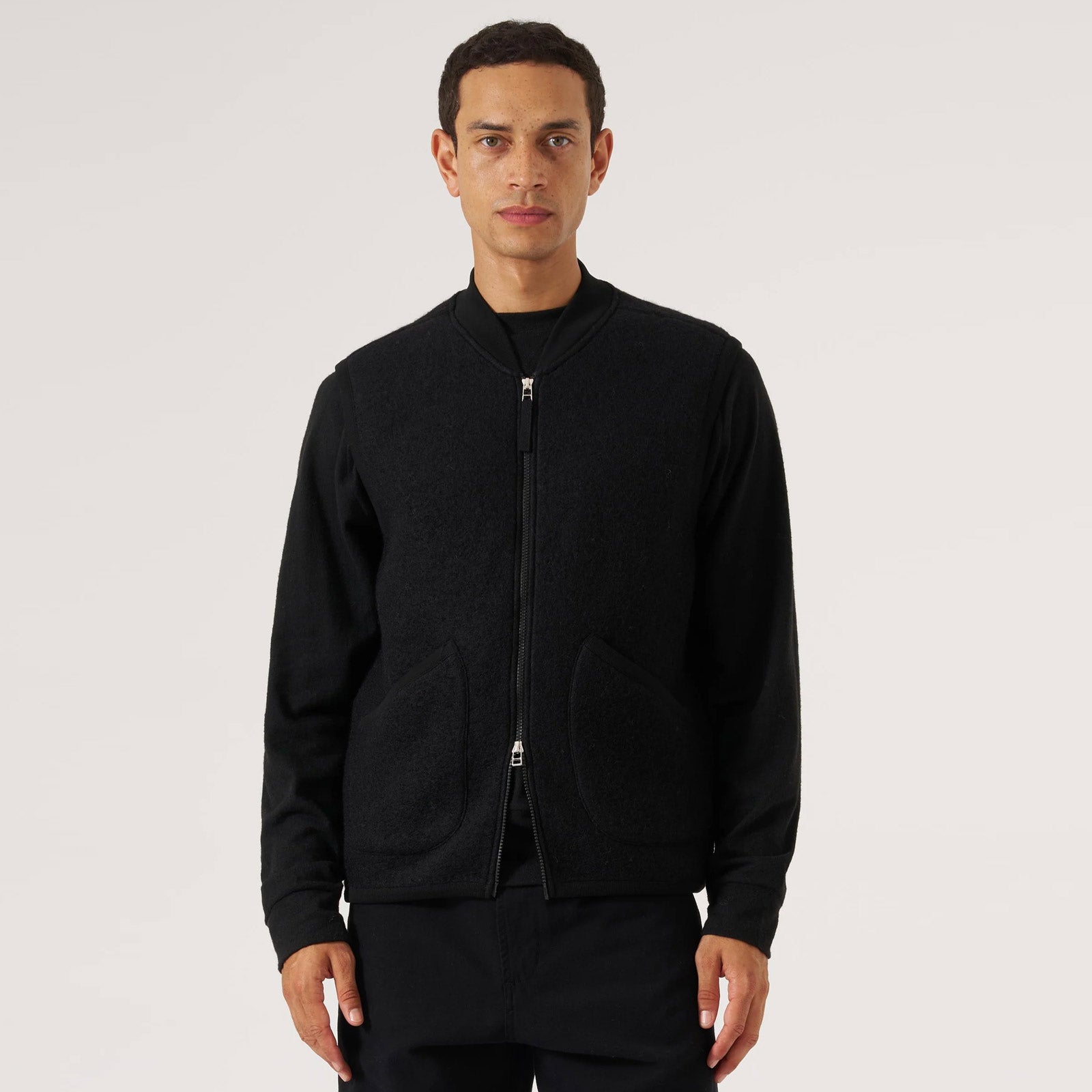 Wool Fleece Zip Waistcoat indigo