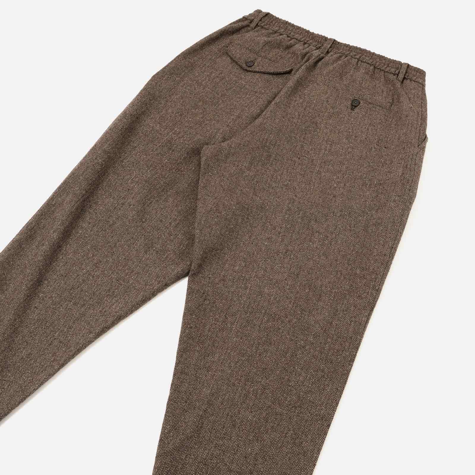 Wool Herringbone Pleated Track Pant brown