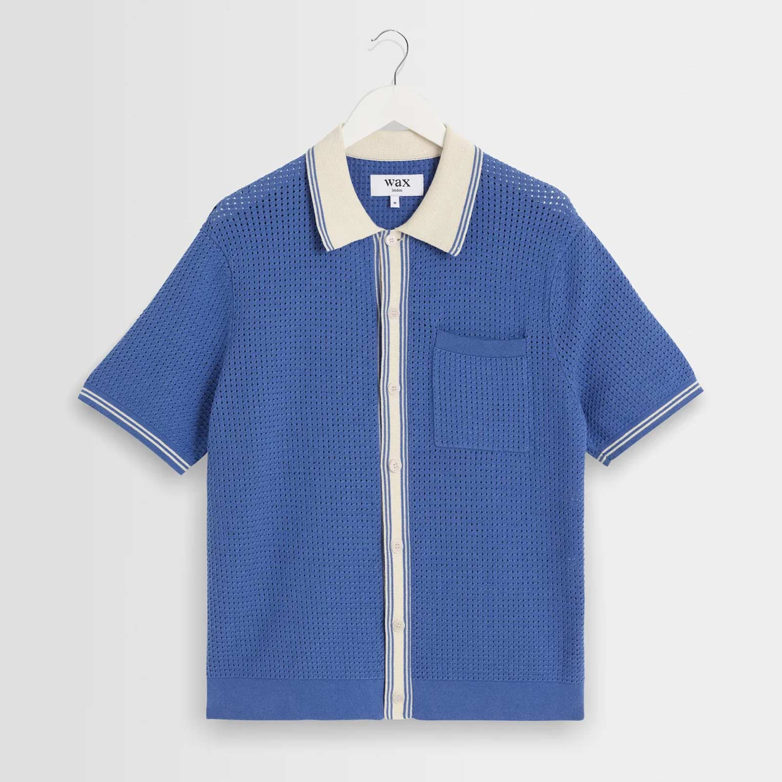 Belle S/S Pointelle Shirt blue/ecru Wax London