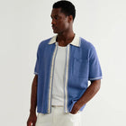 Belle S/S Pointelle Shirt blue/ecru Wax London