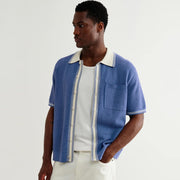 Belle S/S Pointelle Shirt blue/ecru Wax London