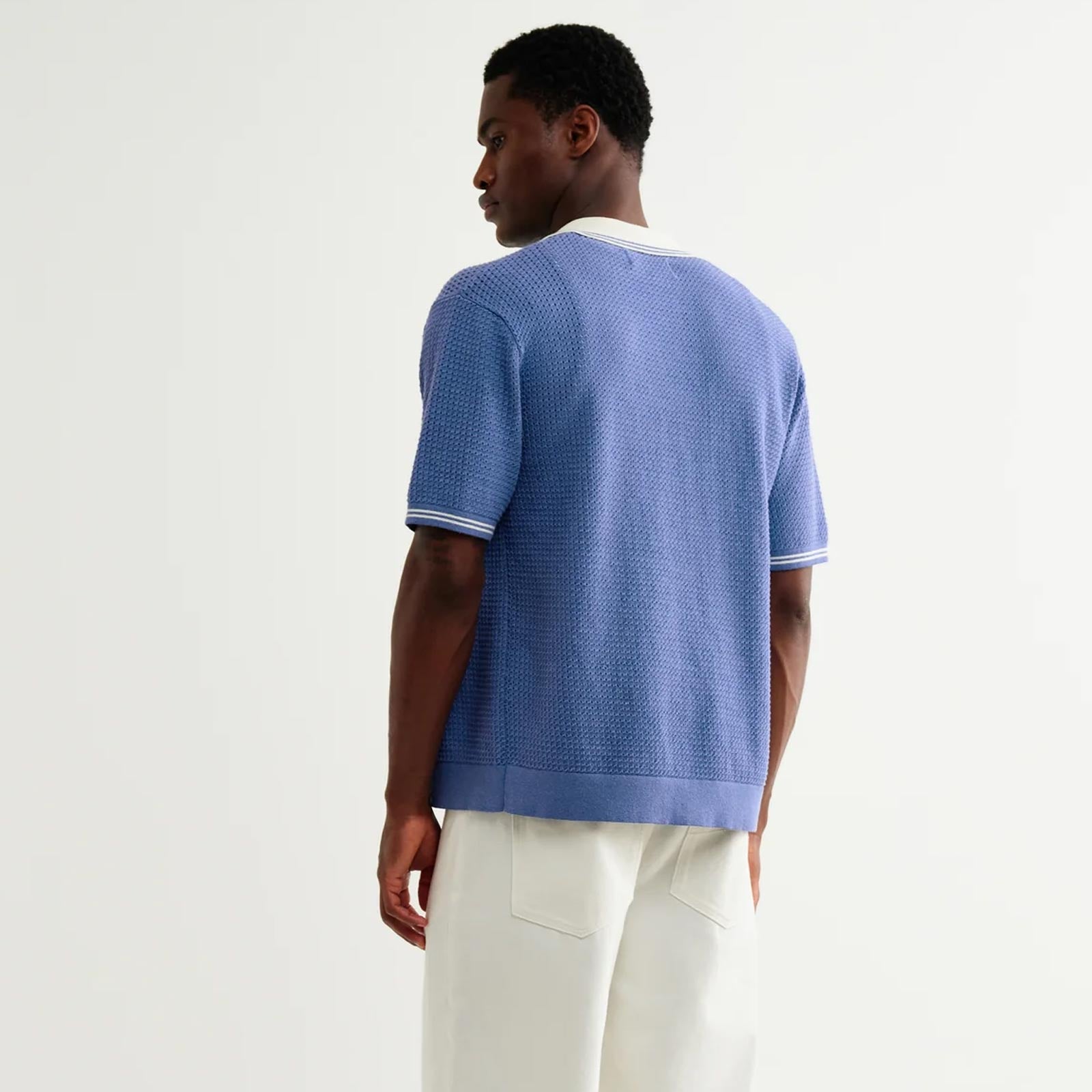 Belle S/S Pointelle Shirt blue/ecru Wax London