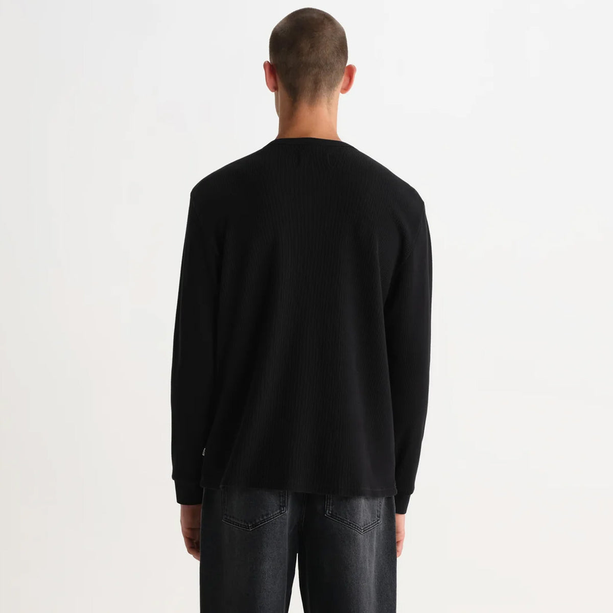 Caleb Waffle Henley L/S Tee washed black