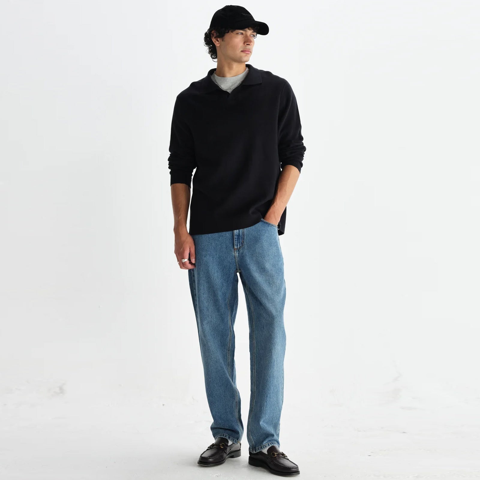 Carter Open Collar Polo Milano Knit black Wax London