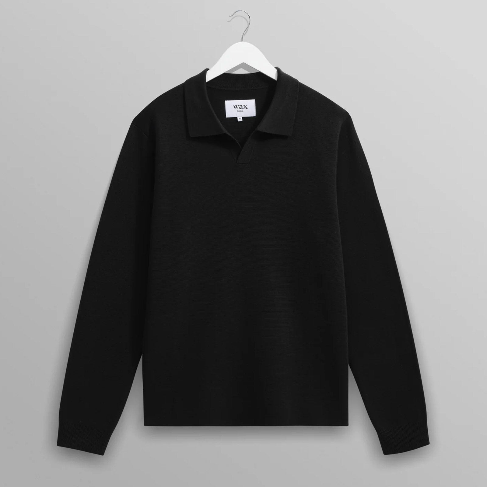Carter Open Collar Polo Milano Knit black Wax London