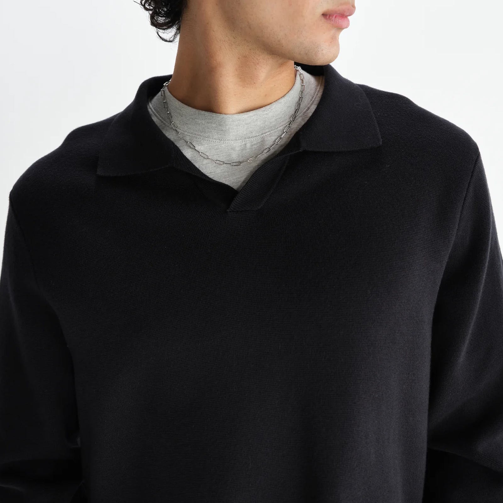 Carter Open Collar Polo Milano Knit black Wax London