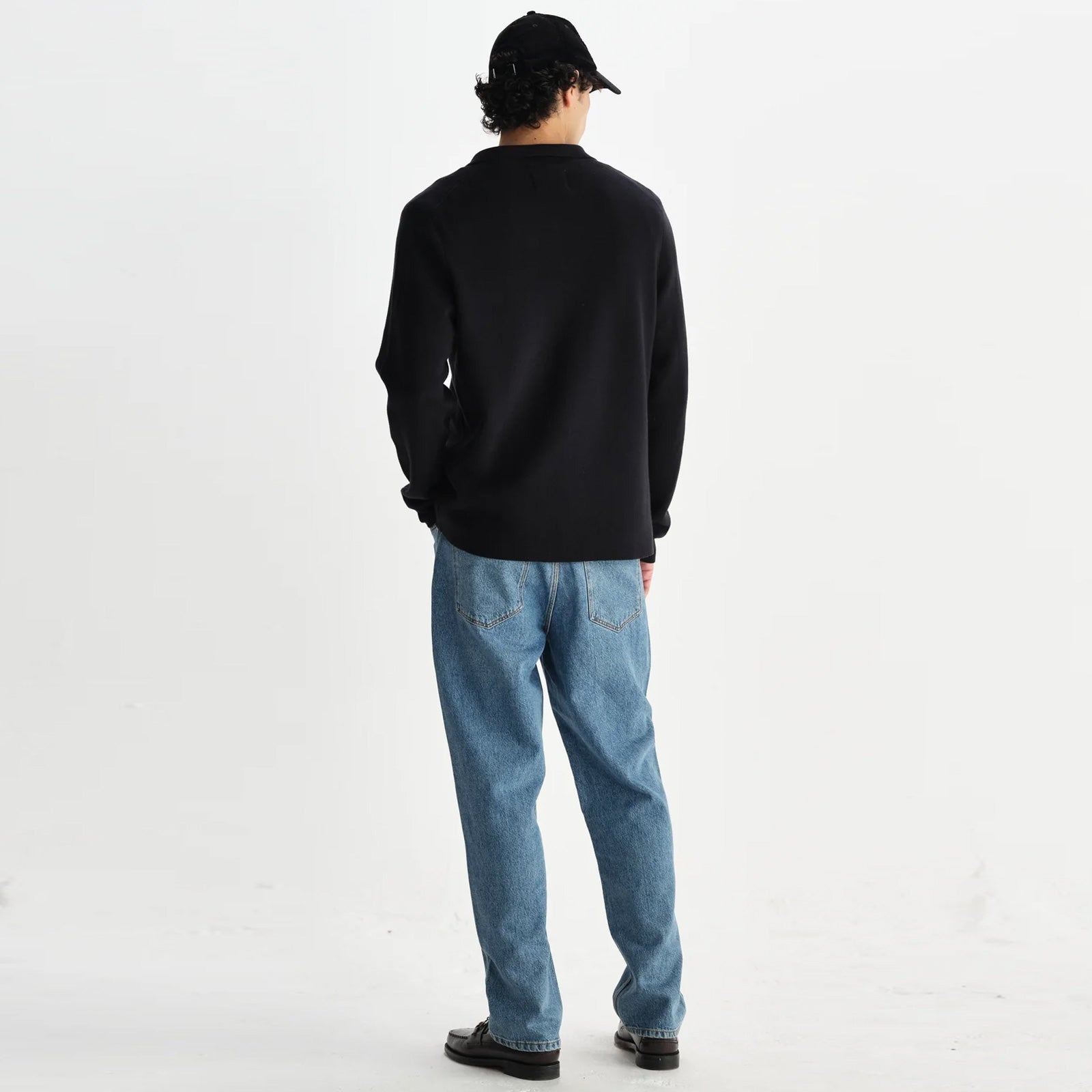 Carter Open Collar Polo Milano Knit black Wax London