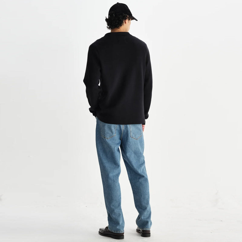 Carter Open Collar Polo Milano Knit black Wax London