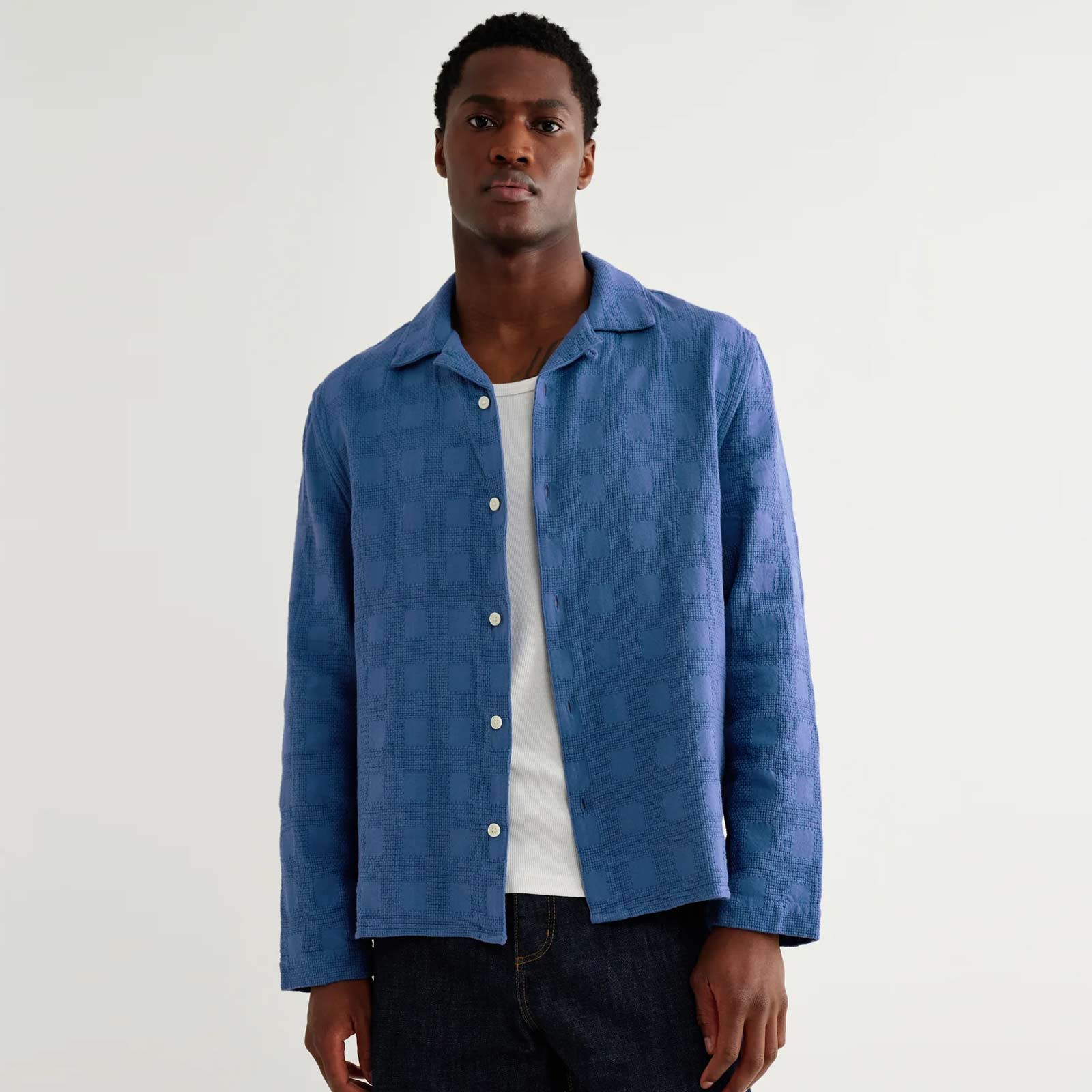 Corey L/S Cotton Dobby Shirt check blue Wax London
