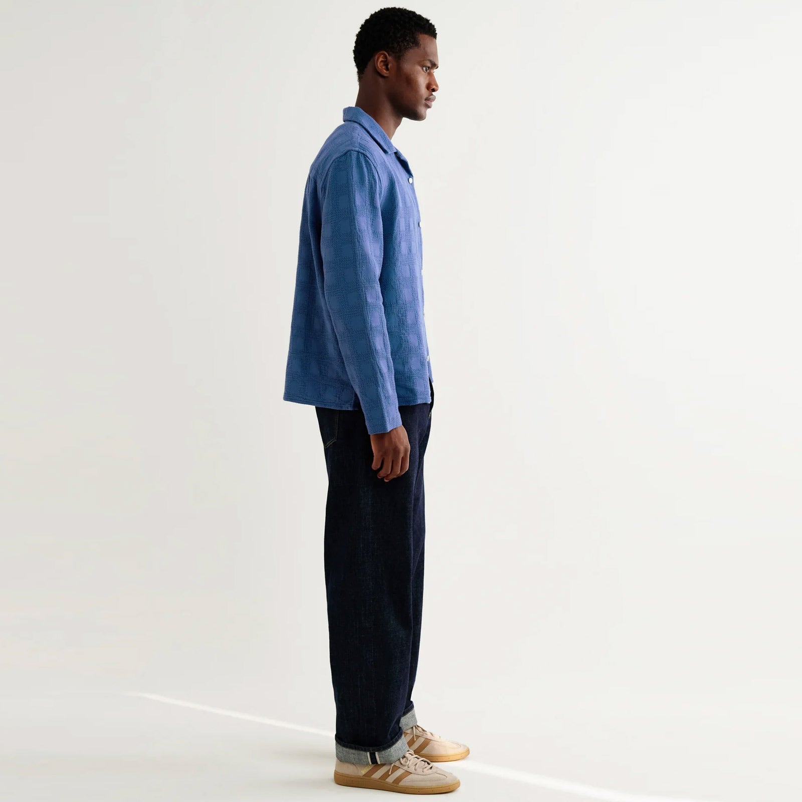 Corey L/S Cotton Dobby Shirt check blue Wax London