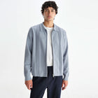 Lennox Zip Polo Milano Ripple Stripe grey blue Wax London