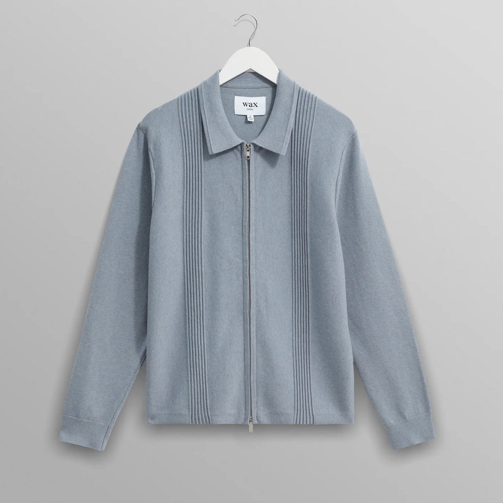 Lennox Zip Polo Milano Ripple Stripe grey blue Wax London