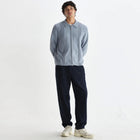 Lennox Zip Polo Milano Ripple Stripe grey blue Wax London