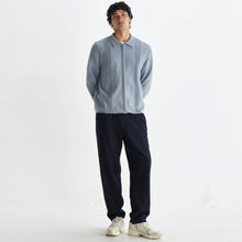 Lennox Zip Polo Milano Ripple Stripe grey blue Wax London