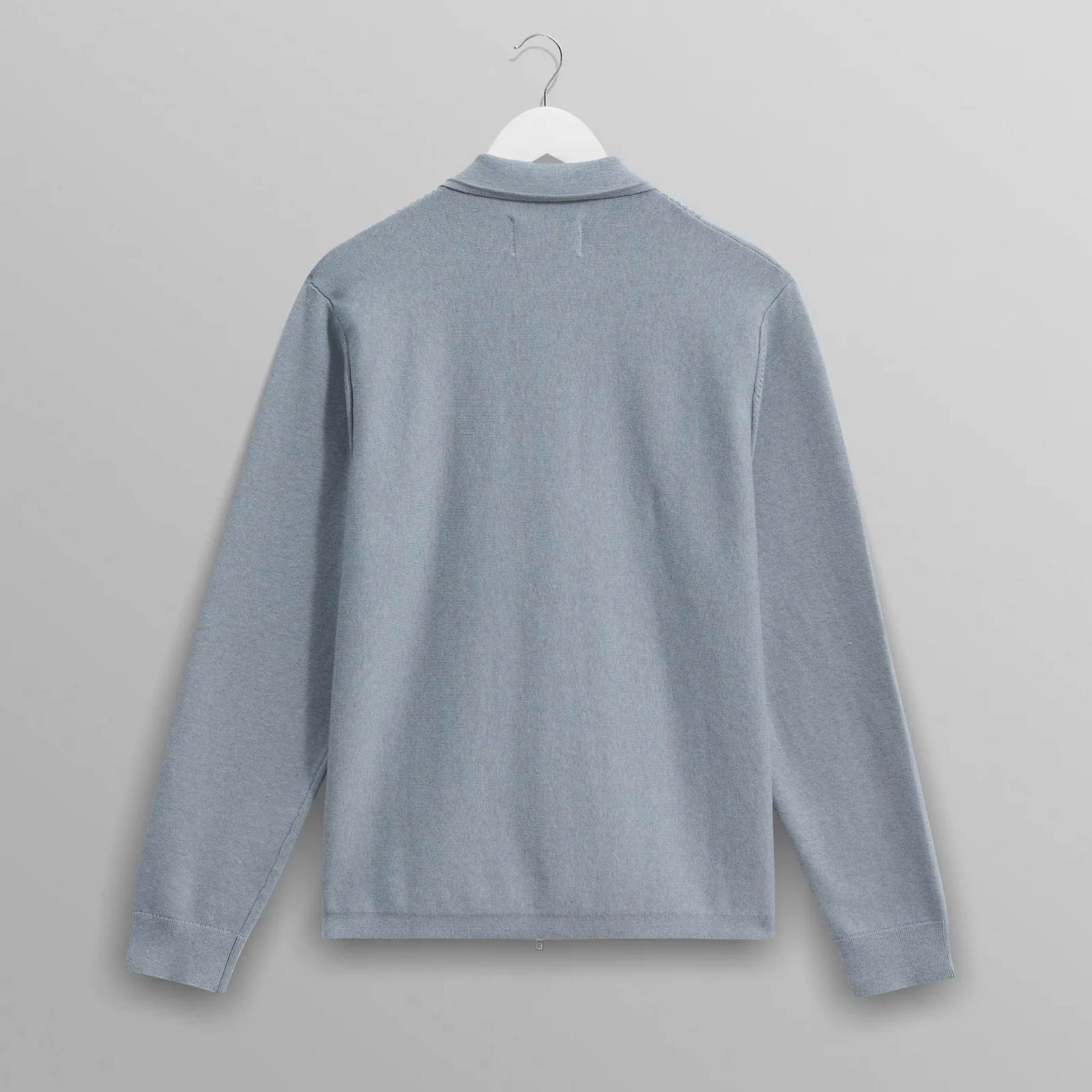 Lennox Zip Polo Milano Ripple Stripe grey blue Wax London
