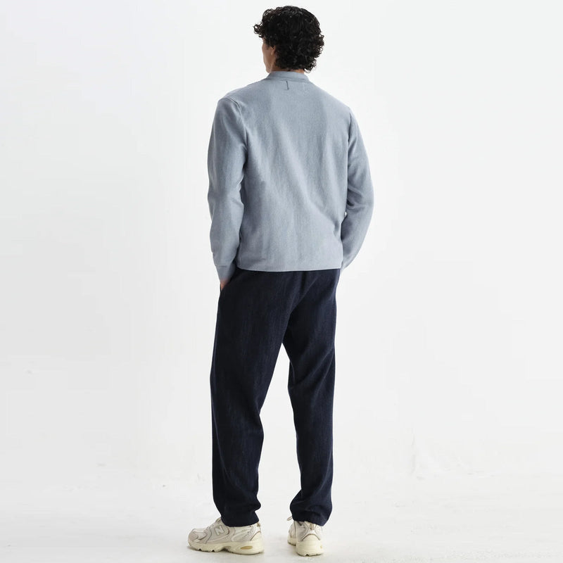 Lennox Zip Polo Milano Ripple Stripe grey blue Wax London