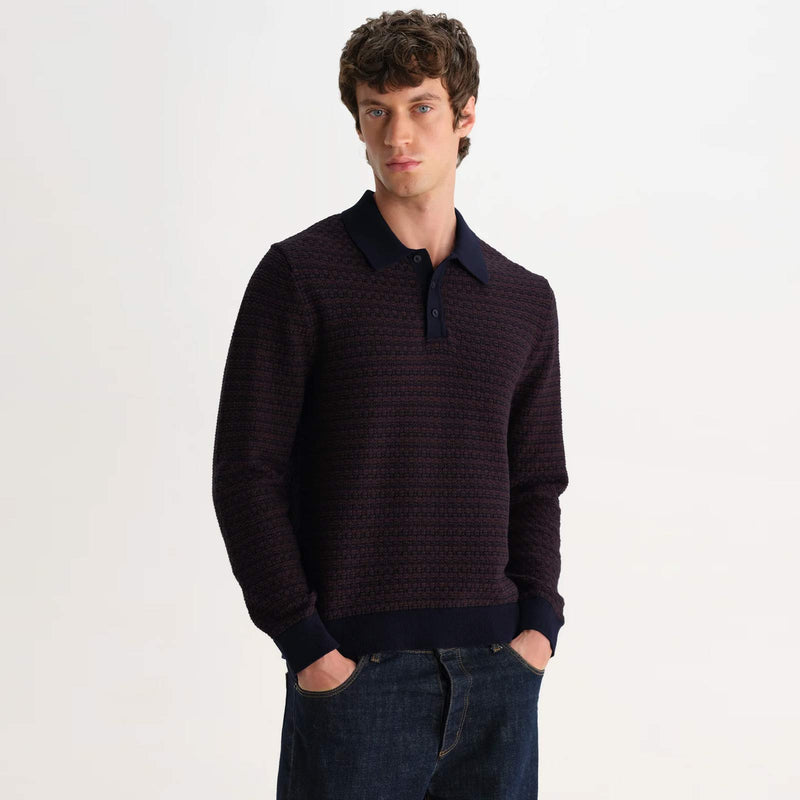 Oban Mini Geo Multi L/S Polo brown/navy