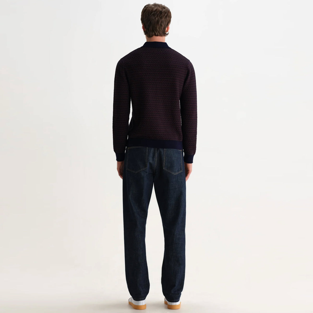 Oban Mini Geo Multi L/S Polo brown/navy