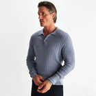 Oban Polo Diamond Stripe grey blue Wax London