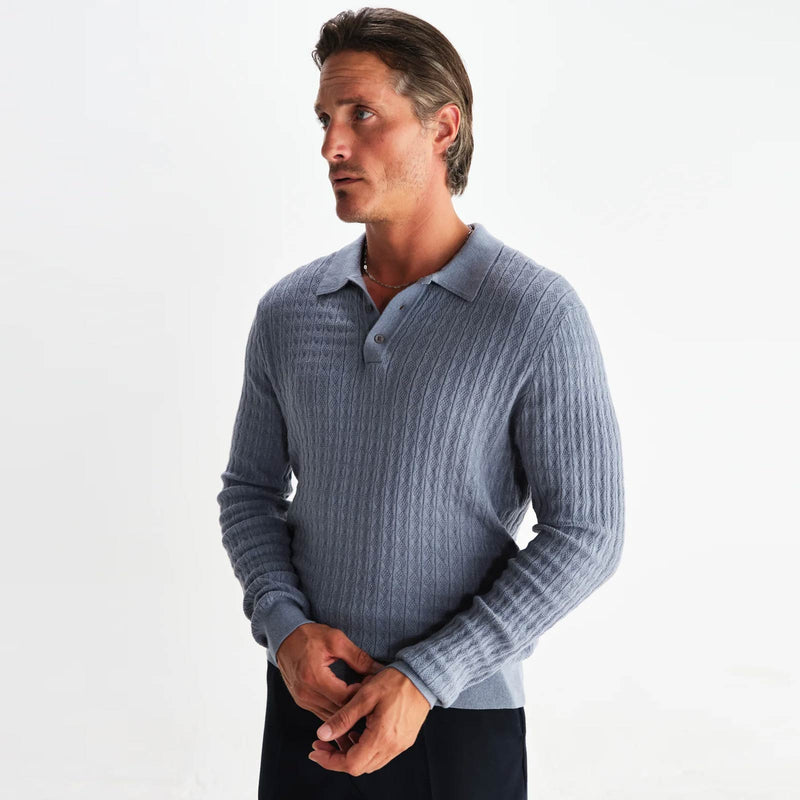 Oban Polo Diamond Stripe grey blue Wax London