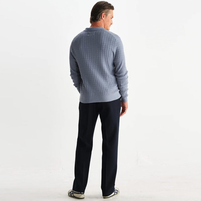 Oban Polo Diamond Stripe grey blue Wax London