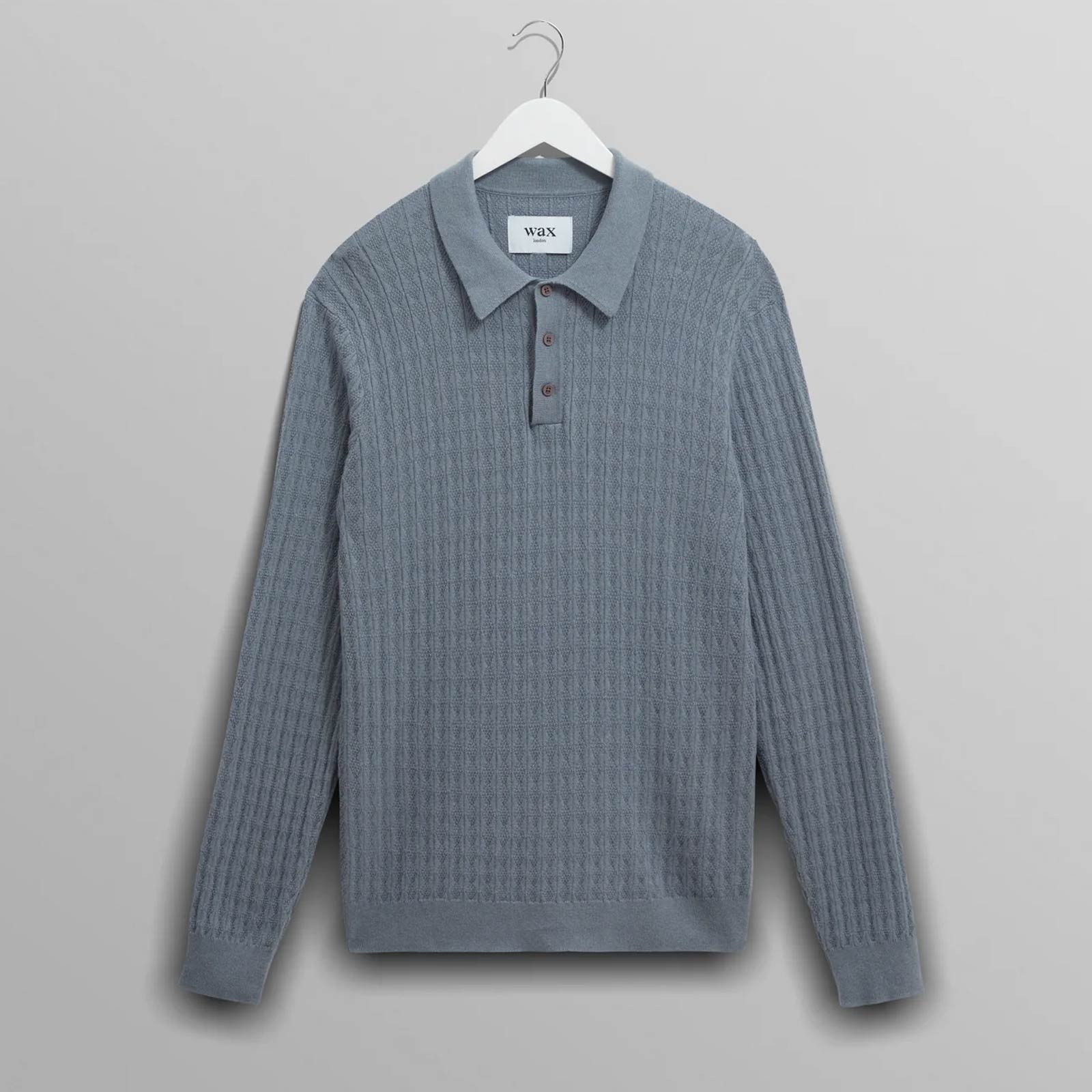 Oban Polo Diamond Stripe grey blue Wax London