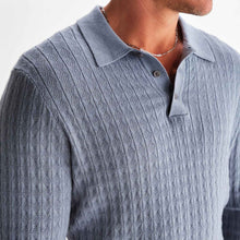 Oban Polo Diamond Stripe grey blue Wax London
