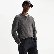 Oban Polo Diamond Stripe grey marl Wax London