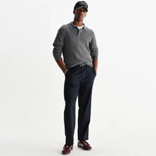 Oban Polo Diamond Stripe grey marl Wax London