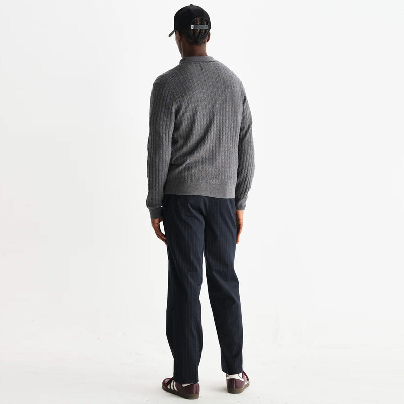 Oban Polo Diamond Stripe grey marl Wax London