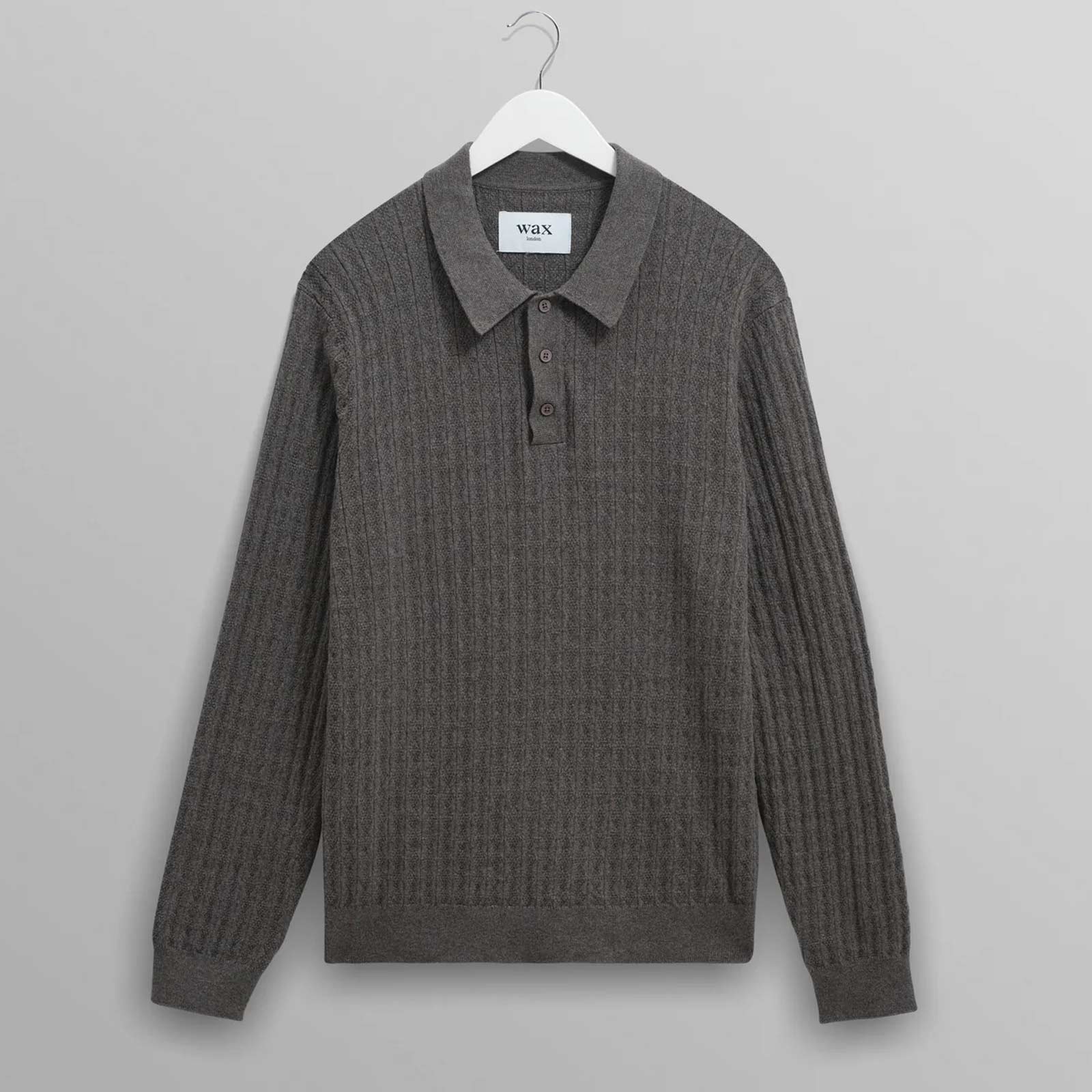 Oban Polo Diamond Stripe grey marl Wax London
