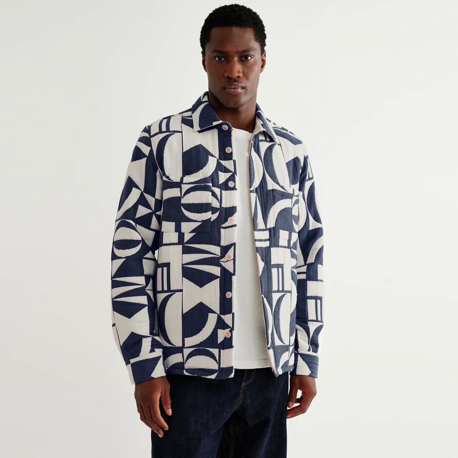 Otto Overshirt Geo Block Quilt blue/ecru Wax London