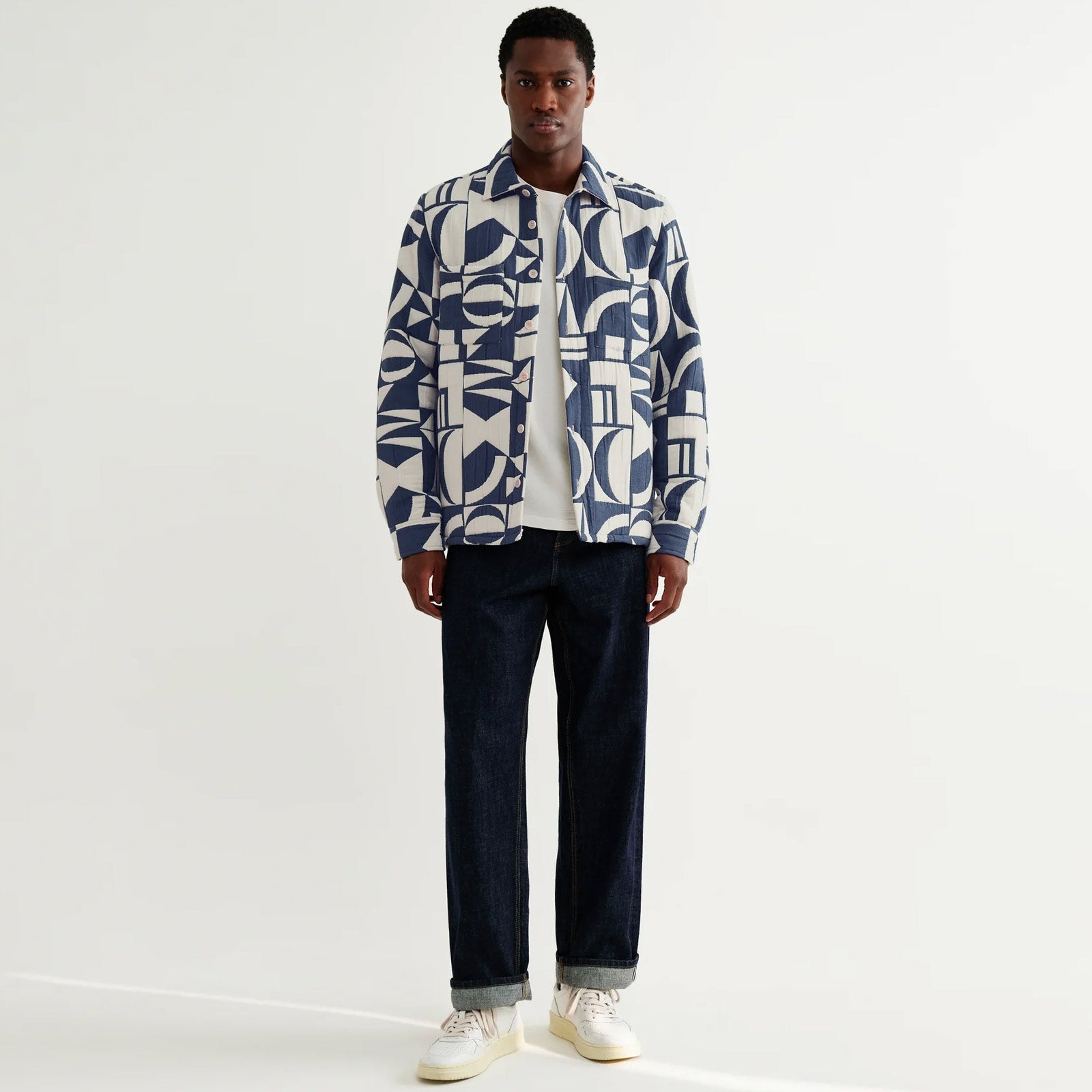 Otto Overshirt Geo Block Quilt blue/ecru Wax London