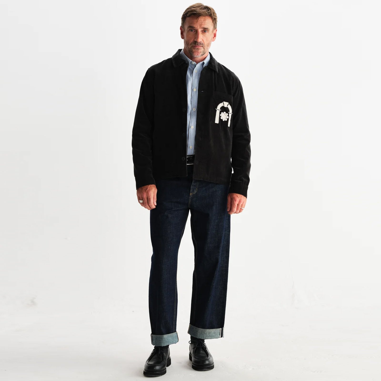 Rockley Overshirt Velvet Applique black/ecru Wax London