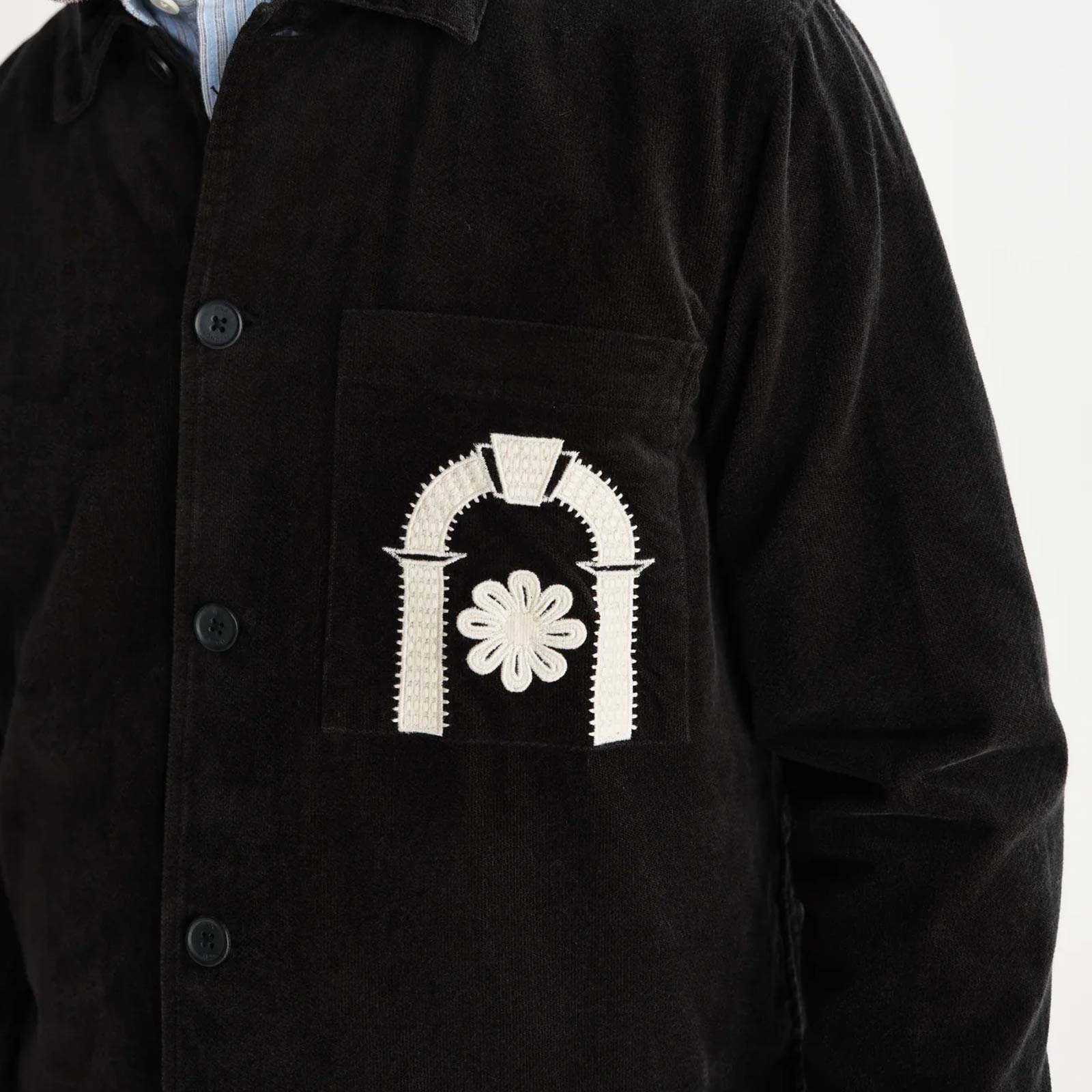 Rockley Overshirt Velvet Applique black/ecru Wax London