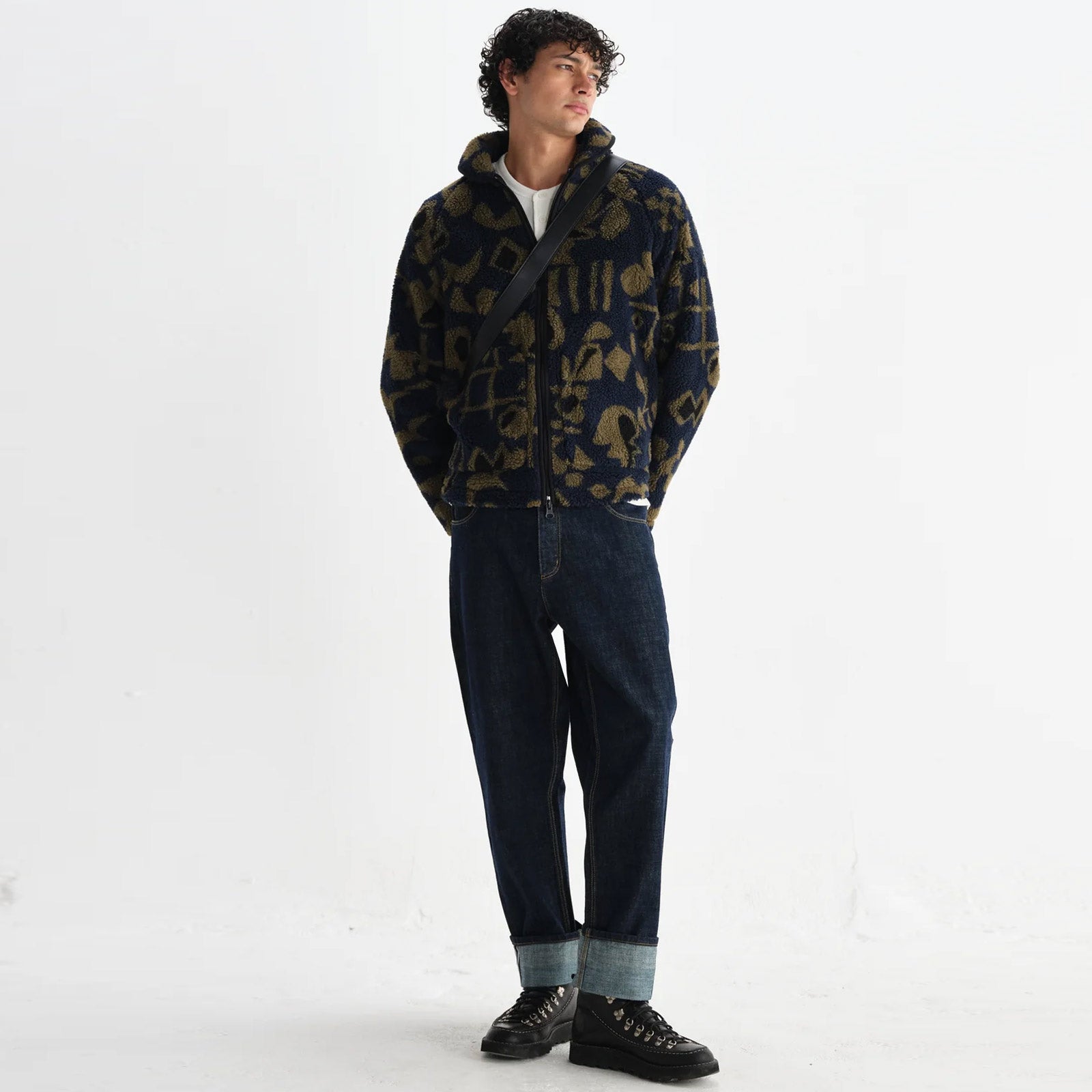 Tate Fleece Shapes Borg navy/khaki Wax London