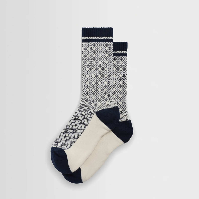 Thorpe Diamond Jacquard Sports Socks ecru/navy